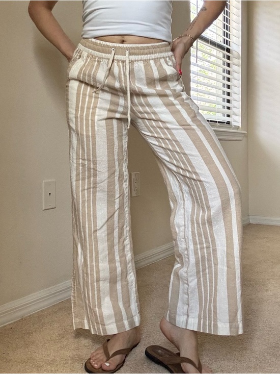 Indian Summer Pants - Indian Summer Beige & White Striped Wide-Leg Drawstring Pants